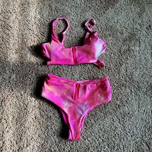 Pink, Tie-Dye High Waisted Bikini